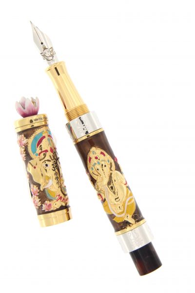 FOUNTAIN PEN LORD GANESHA  IN STERLING SILVER VERMEIL AND ENAMELS URSO