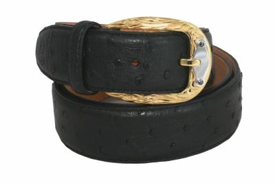 Belt Urso Buckle in gold plated ,Sterling Silver and black diamonds  Ostrich skin