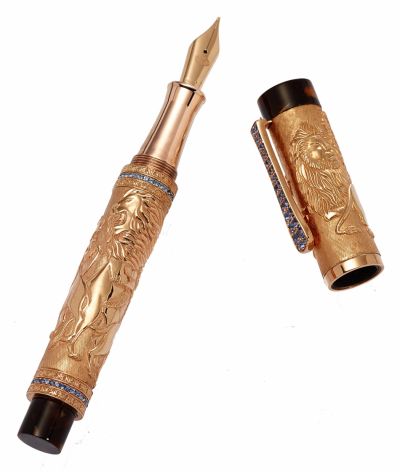 FOUNTAINPEN--Urso-Luxury-%26quot%3BThe-Lion-King-%26quot%3B-STERLING-SILVER-ROSE%27-AND-BLUE-SAPPHIRES-L.E.100-pcs