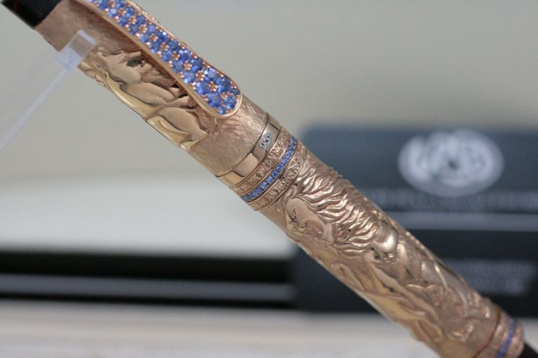 FOUNTAINPEN  Urso Luxury "The Lion King " STERLING SILVER ROSE' AND BLUE SAPPHIRES L.E.100 pcs