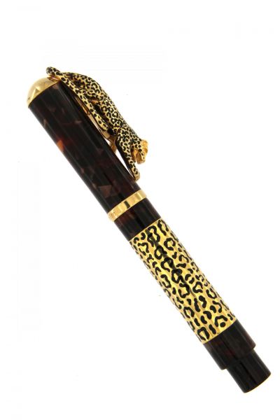 ROLLERBALL LEOPARD  IN STERLING SILVER VERMEIL  AND DIAMOND BROWN URSO