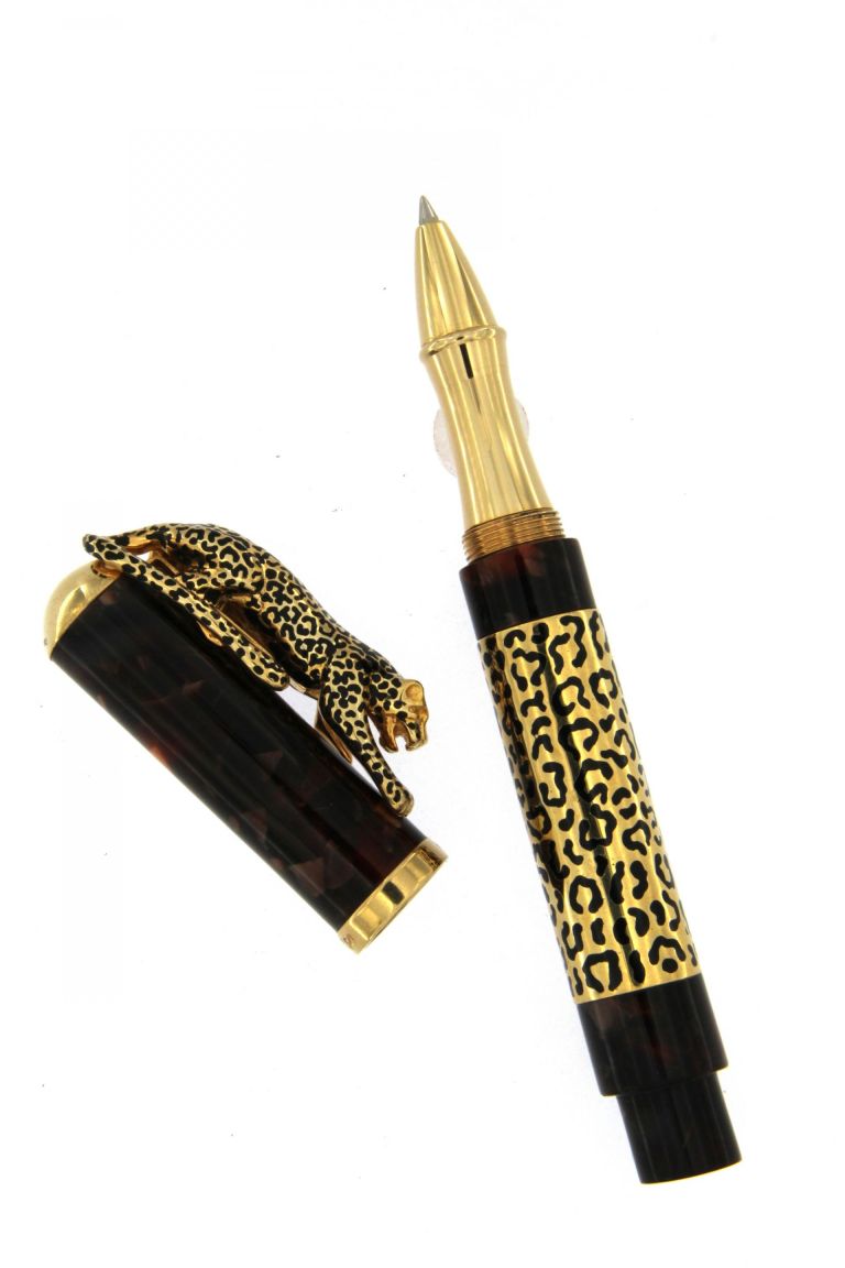 ROLLERBALL LEOPARD  IN STERLING SILVER VERMEIL  AND DIAMOND BROWN