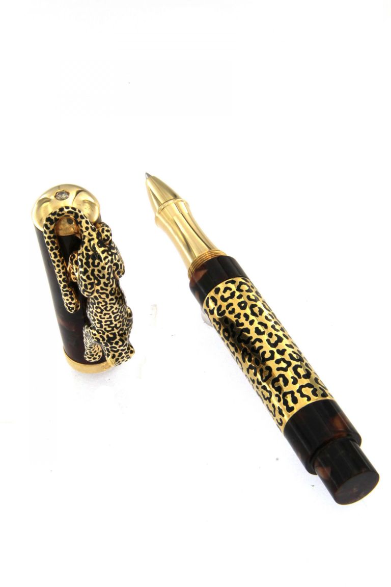 ROLLERBALL LEOPARD  IN STERLING SILVER VERMEIL  AND DIAMOND BROWN