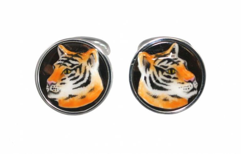 Cufflinks Tiger in sterling silver and enamels