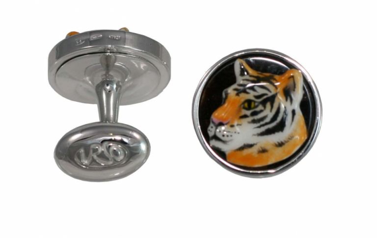 Cufflinks Tiger in sterling silver and enamels