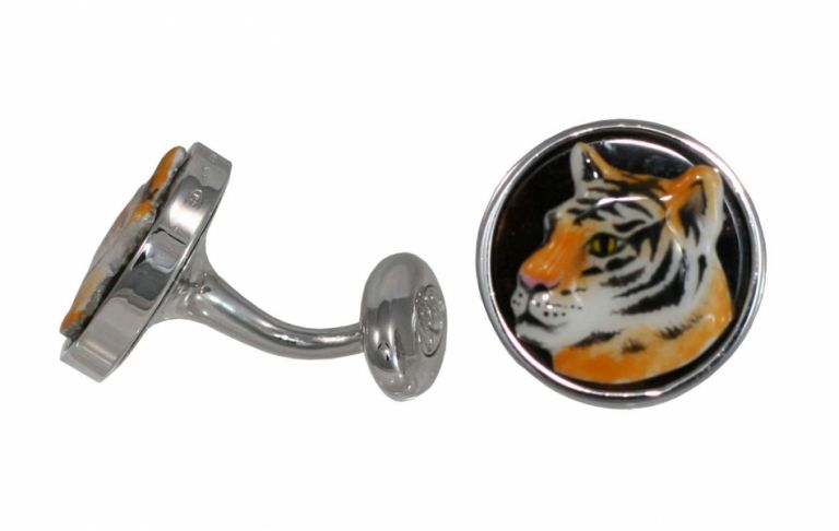 Cufflinks Tiger in sterling silver and enamels