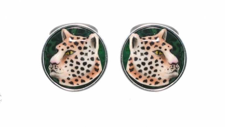 Cufflinks Leopard in sterling silver and enamels