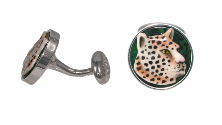 Cufflinks Leopard in sterling silver and enamels