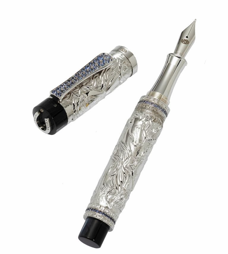 FOUNTAIN PEN "HORSE" URSO LUXURY STERLING SILVER AND 3.10 CT SAPHIRES L.E. 100PCS