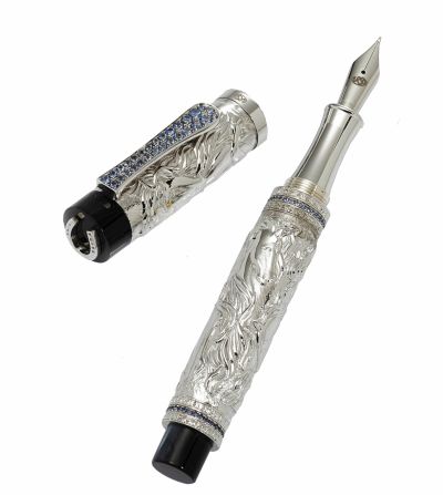 FOUNTAIN-PEN-%26quot%3BHORSE%26quot%3B-URSO-LUXURY-STERLING-SILVER-AND-3.10-CT-SAPHIRES-L.E.-100PCS