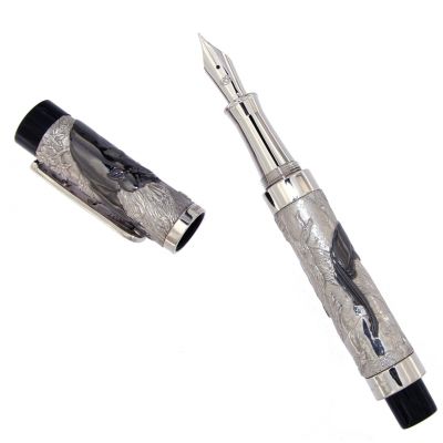 FOUNTAIN PEN BLACK PANTHER SOLID SILVER URSO