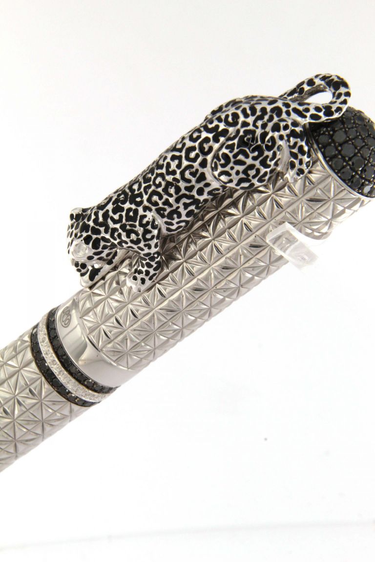 ROLLER BALL  LEOPARD  IN STERLING SILVER ANTIOXIDANT AND BLACK DIAMONDS