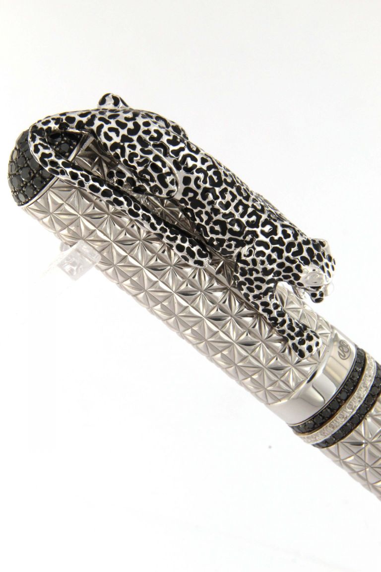 ROLLER BALL  LEOPARD  IN STERLING SILVER ANTIOXIDANT AND BLACK DIAMONDS