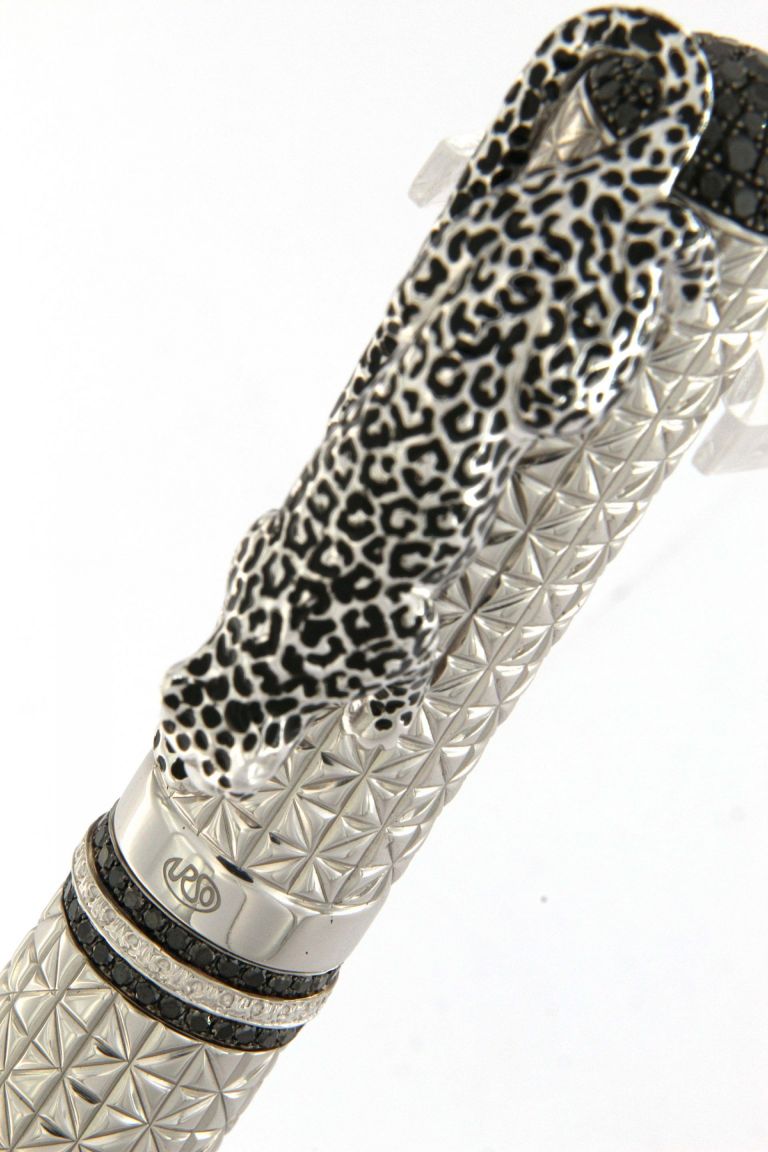 ROLLER BALL  LEOPARD  IN STERLING SILVER ANTIOXIDANT AND BLACK DIAMONDS