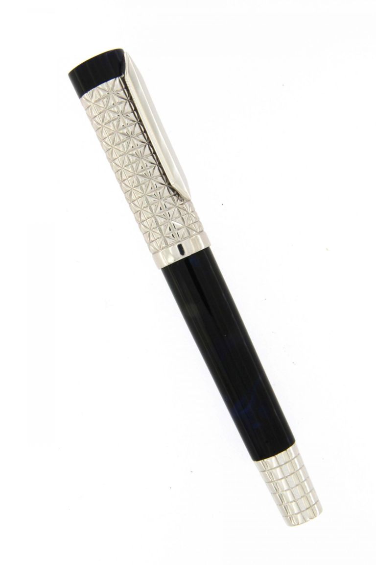 FOUNTAIN PEN  ASCOT IN STERLING SILVER ANTIOXIDANT AND RESIN BLUE DEEP