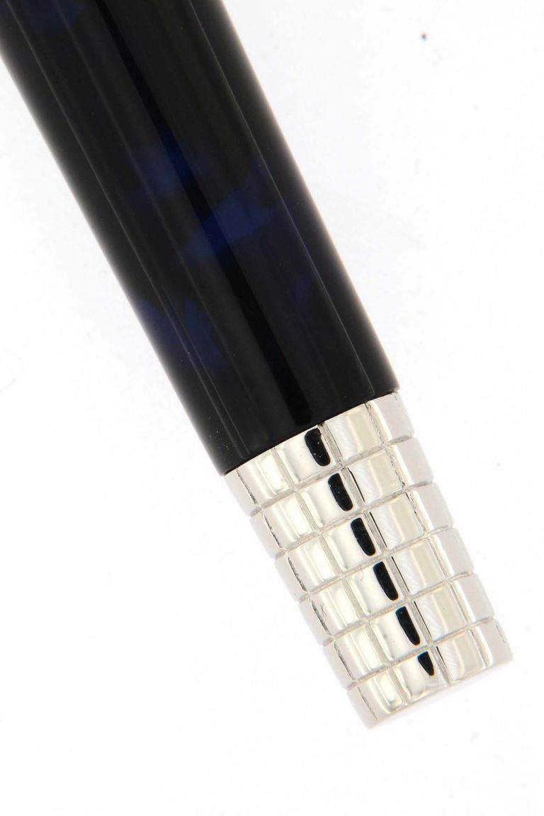 FOUNTAIN PEN  ASCOT IN STERLING SILVER ANTIOXIDANT AND RESIN BLUE DEEP