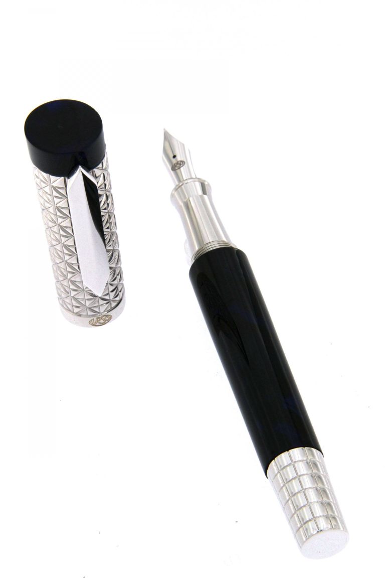 FOUNTAIN PEN  ASCOT IN STERLING SILVER ANTIOXIDANT AND RESIN BLUE DEEP