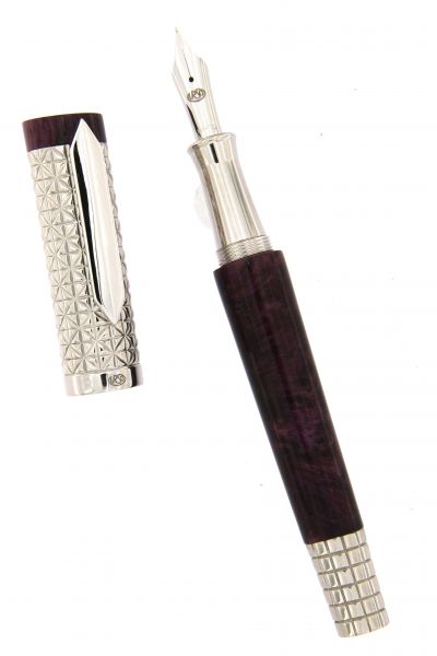 FOUNTAIN PEN  ASCOT STERLING SILVER ANTIOXIDANT AND RESIN AFRICAN VIOLET URSO