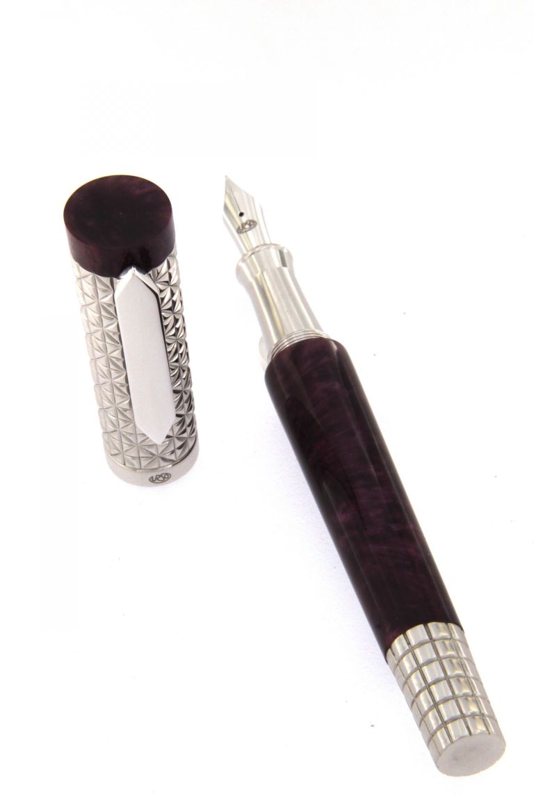 FOUNTAIN PEN  ASCOT STERLING SILVER ANTIOXIDANT AND RESIN AFRICAN VIOLET