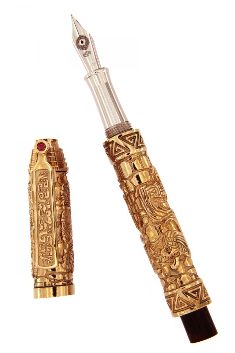 FOUNTAIN PEN QUETZALCOATL (AZTEC CIVILIZATION) BRONZE AND SILVER ANTIOXIDANT