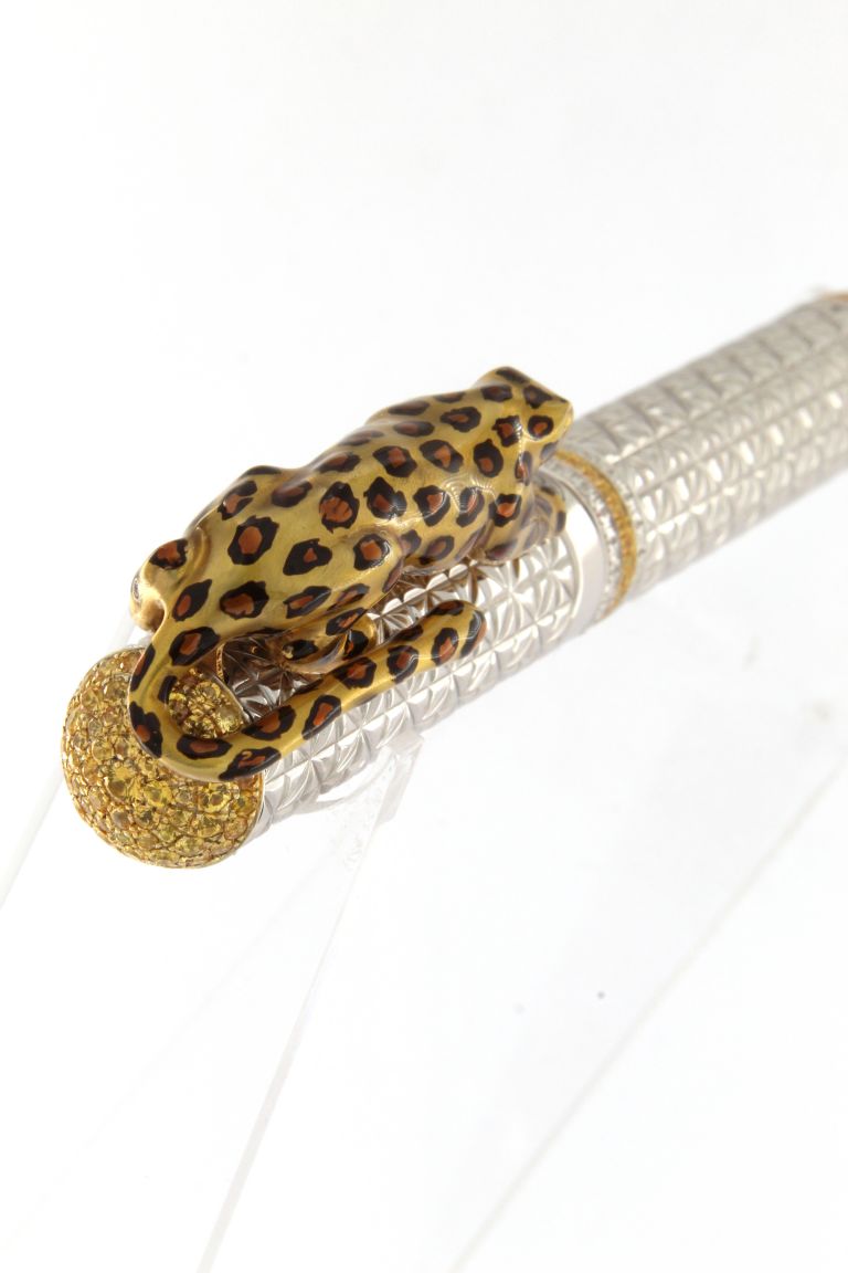 ROLLER BALL  LEOPARD  IN STERLING SILVER ANTIOXIDANT AND YELLOW SAPPHIRES