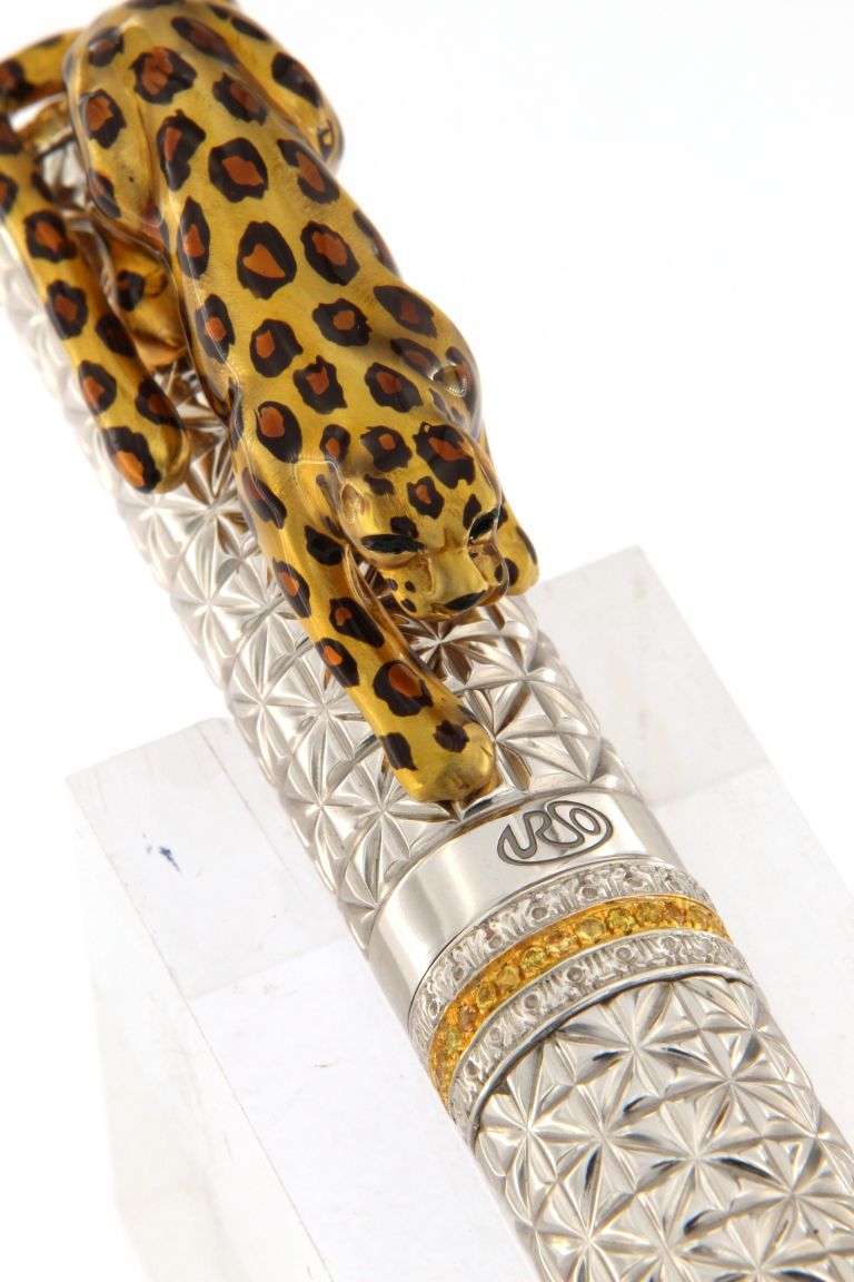 ROLLER BALL  LEOPARD  IN STERLING SILVER ANTIOXIDANT AND YELLOW SAPPHIRES