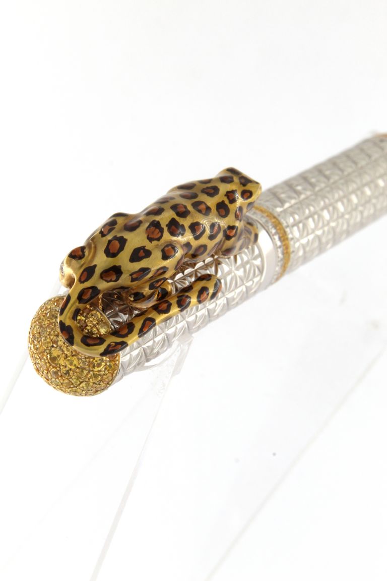 FOUNTAIN PEN  LEOPARD  IN STERLING SILVER ANTIOXIDANT AND YELLOW SAPPHIRES