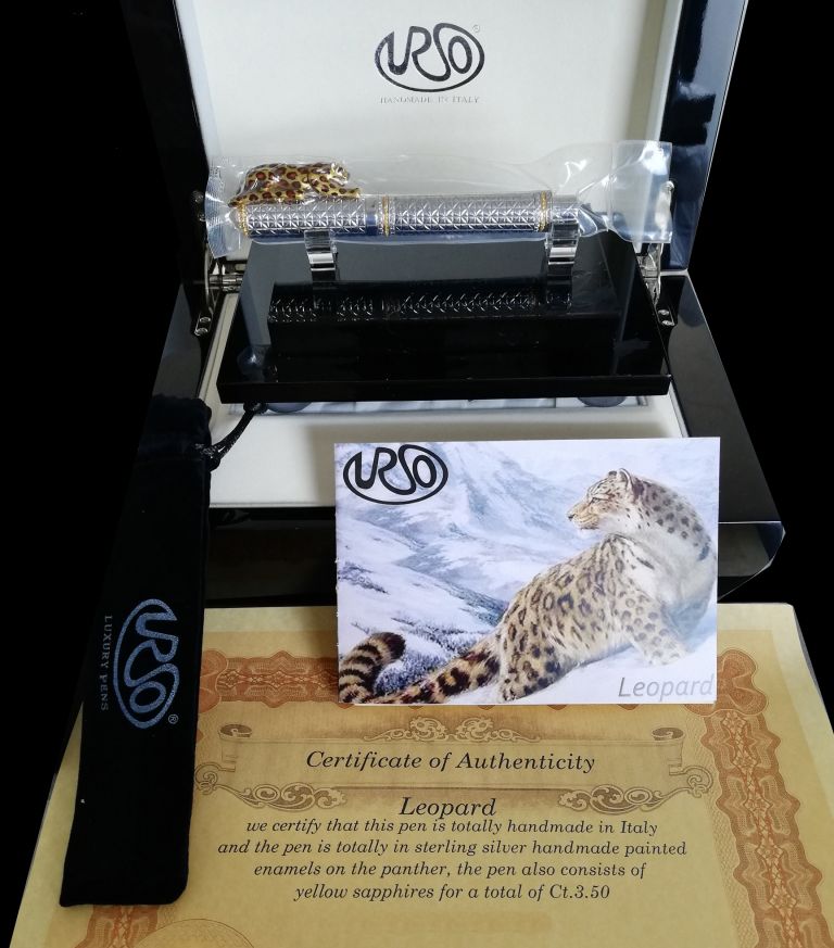 FOUNTAIN PEN  LEOPARD  IN STERLING SILVER ANTIOXIDANT AND YELLOW SAPPHIRES