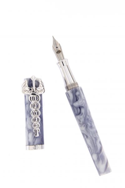 FOUNTAIN PEN CADUCEO IN SILVER 925 AND WHITE AND VIOLET RESIN URSO