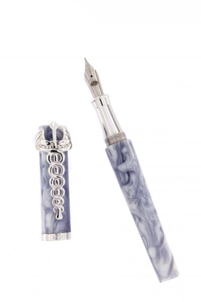 FOUNTAIN-PEN-CADUCEO-IN-SILVER-925-AND-WHITE-AND-VIOLET-RESIN