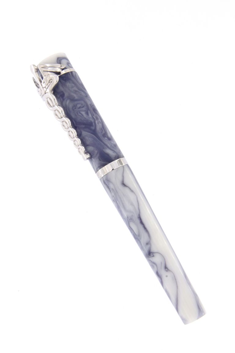 FOUNTAIN PEN CADUCEO IN SILVER 925 AND WHITE AND VIOLET RESIN