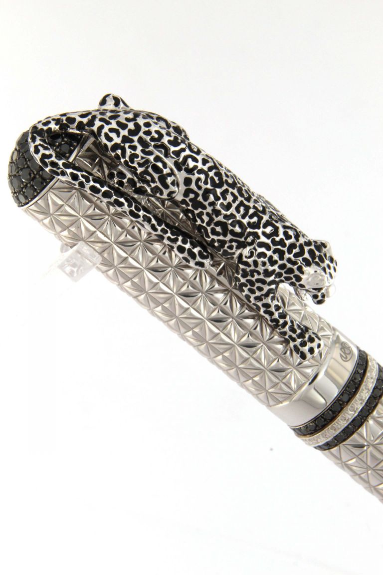 FOUNTAIN PEN  LEOPARD  IN STERLING SILVER PALLADIUM AND BLACK DIAMONDS ANTIOXIDANT