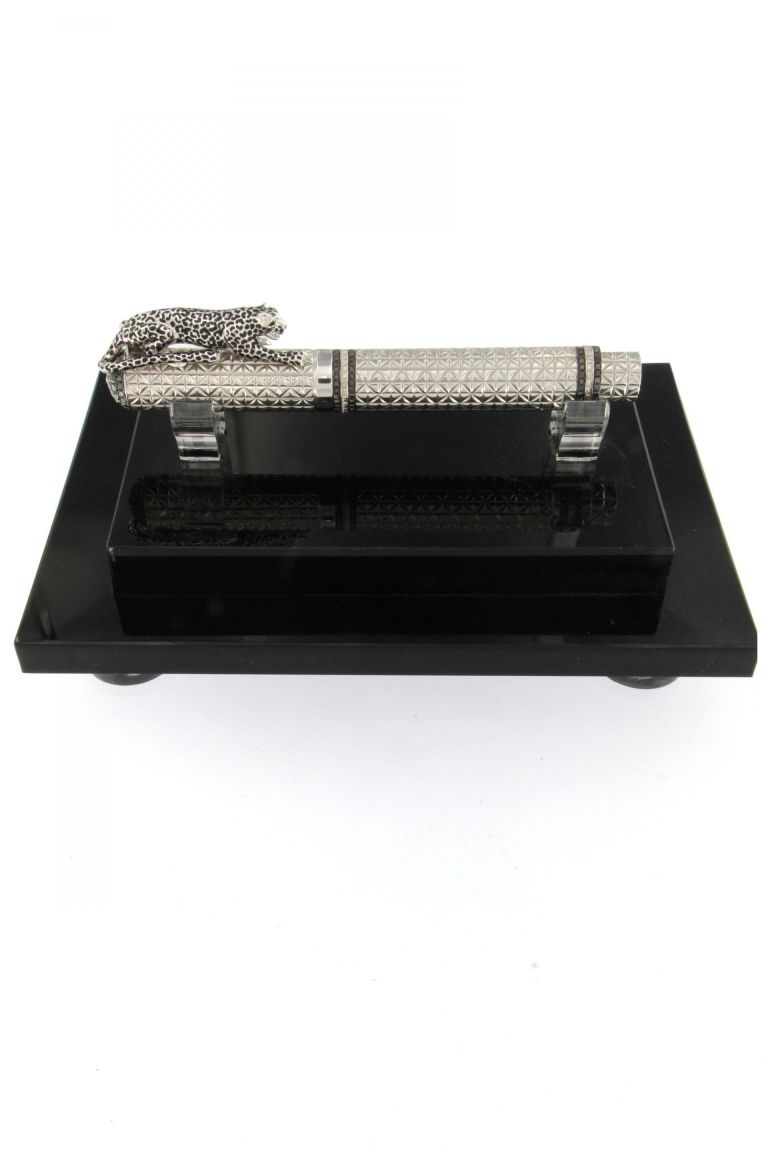 FOUNTAIN PEN  LEOPARD  IN STERLING SILVER PALLADIUM AND BLACK DIAMONDS ANTIOXIDANT