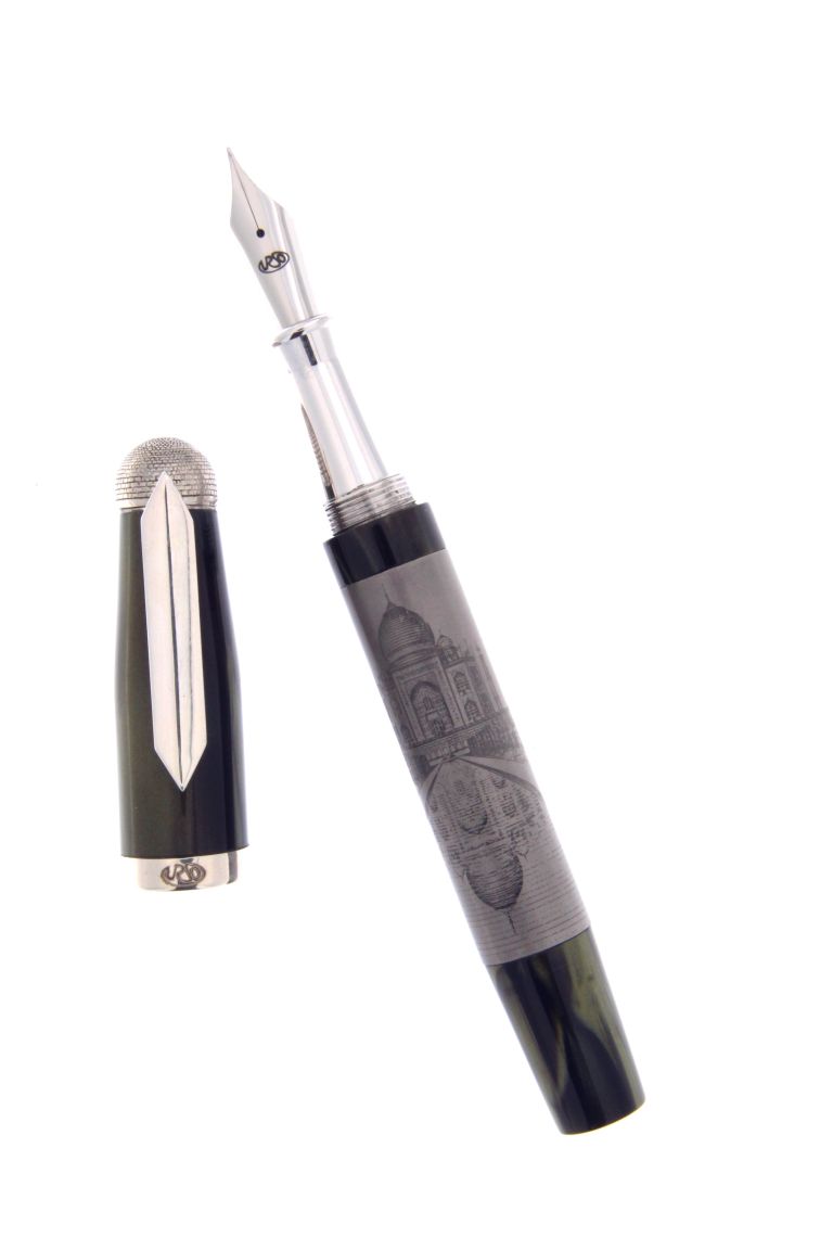 FOUNTAIN PEN TAJ MAHAL IN JADE IN STERLING SIVER AND PALLADIUM RODHIUM ANTIOXIDANT