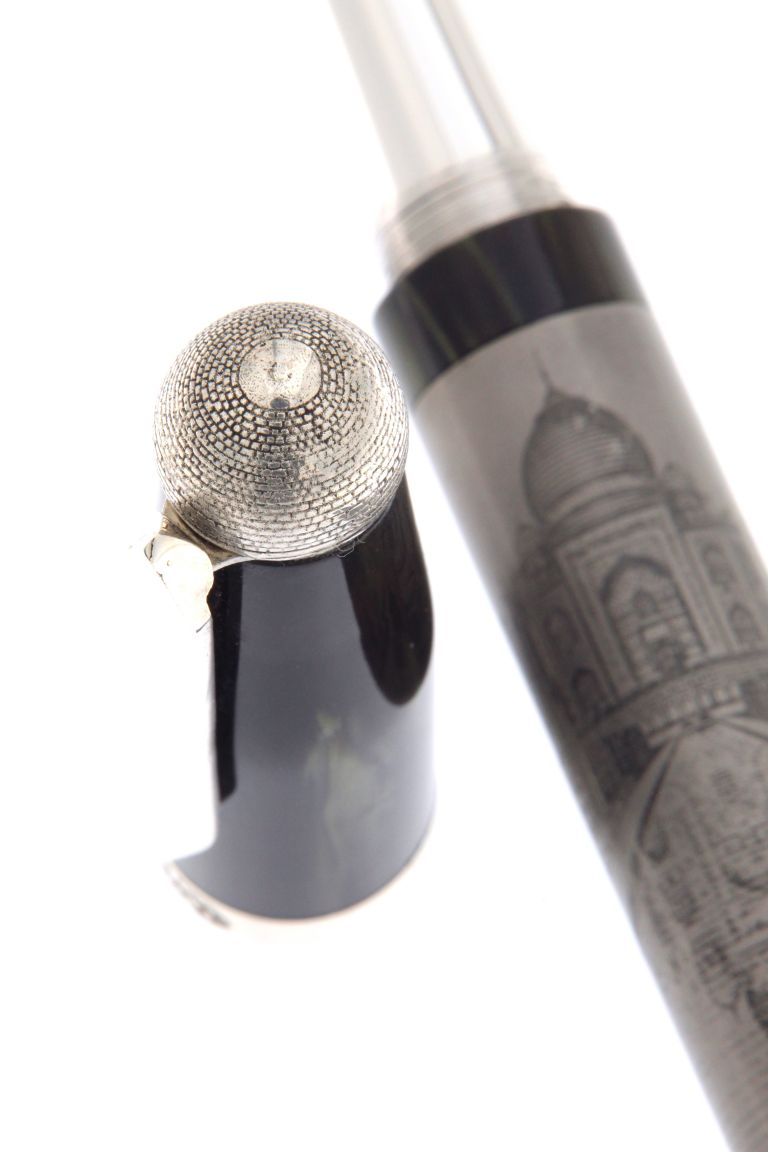 FOUNTAIN PEN TAJ MAHAL IN JADE IN STERLING SIVER AND PALLADIUM RODHIUM ANTIOXIDANT