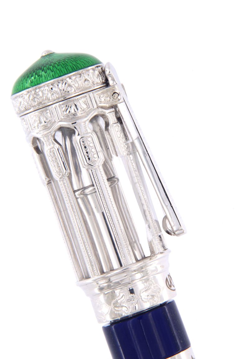 99 NAMES OF ALLAH FOUNTAIN PEN AND ROLLER BALL WITH CLIP IN STERLING SILVER AND ENAMELS