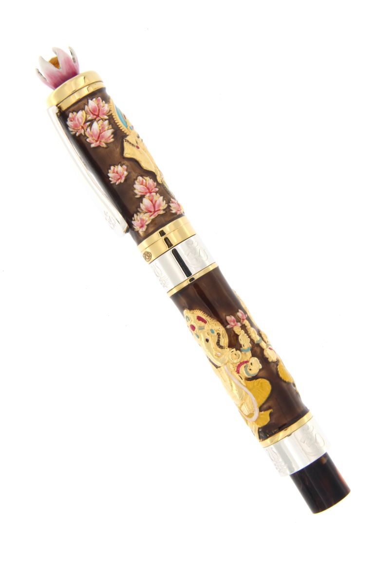 FOUNTAIN PEN LORD GANESHA  IN STERLING SILVER VERMEIL AND ENAMELS