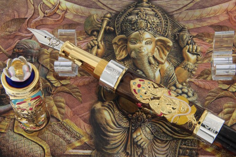 FOUNTAIN PEN LORD GANESHA  IN STERLING SILVER VERMEIL AND ENAMELS