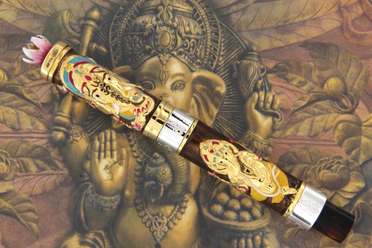 FOUNTAIN PEN LORD GANESHA  IN STERLING SILVER VERMEIL AND ENAMELS