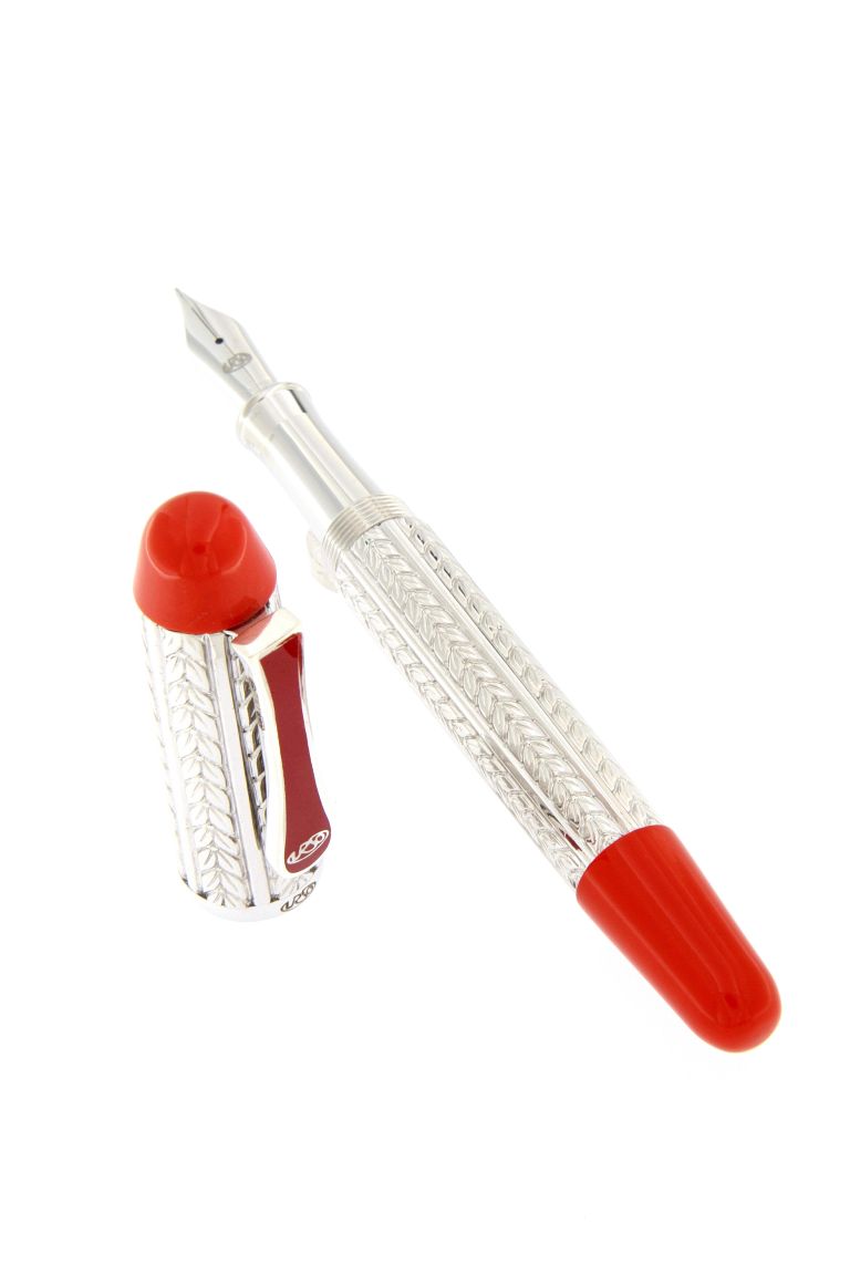 FOUNTAIN PEN PORTOFINO IN STERLING SILVER AND RED CORAL