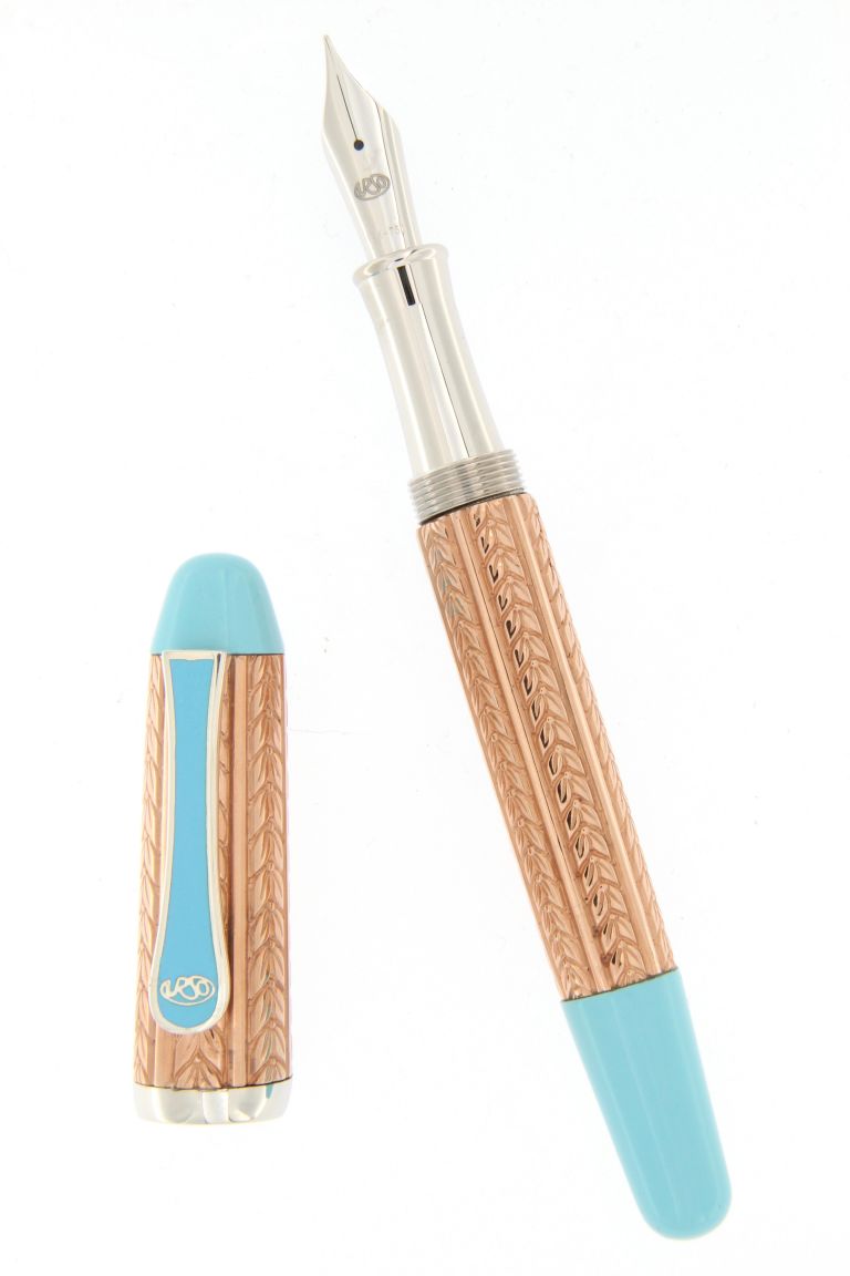 FOUNTAIN PEN PORTOFINO IN STERLING SILVER  ROSE' GOLD PLATED AND TURQUOISE