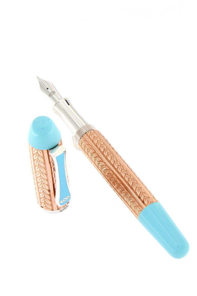 FOUNTAIN PEN PORTOFINO IN STERLING SILVER  ROSE' GOLD PLATED AND TURQUOISE
