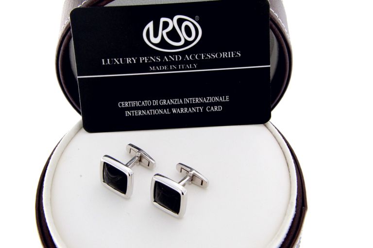 CUFFLINKS CROCOS WHTE SOLID GOLD 18KT