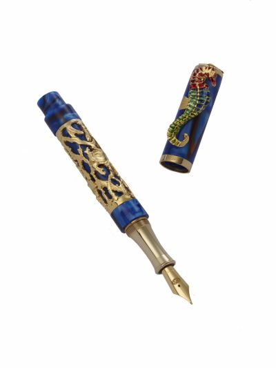 FOUNTAIN PEN HIPPOCAMPUS IN SILVER VERMEIL AND ENAMELS URSO