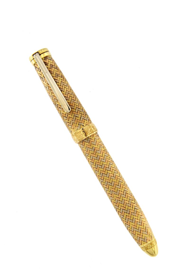 ARABESQUE FOUNTAIN PEN IN YELLO WHITE AND RED SOLID GOLD 18KT