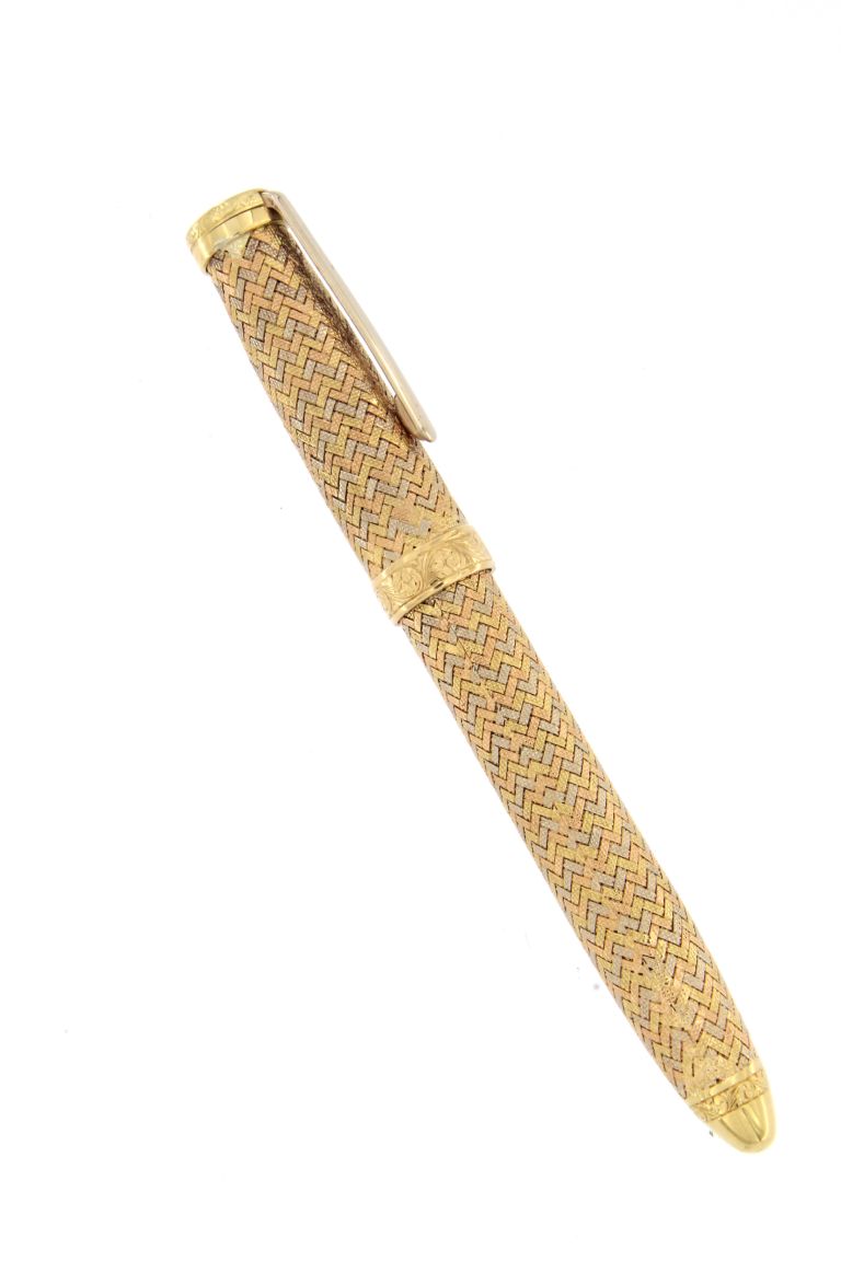ARABESQUE FOUNTAIN PEN IN YELLO WHITE AND RED SOLID GOLD 18KT