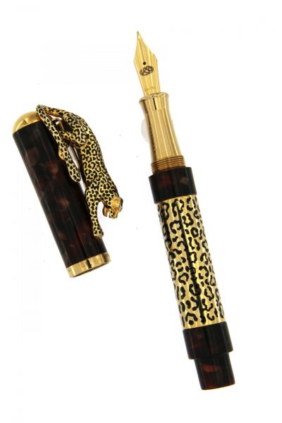 FOUNTAIN PEN LEOPARD  IN STERLING SILVER VERMEIL  AND DIAMOND BROWN URSO