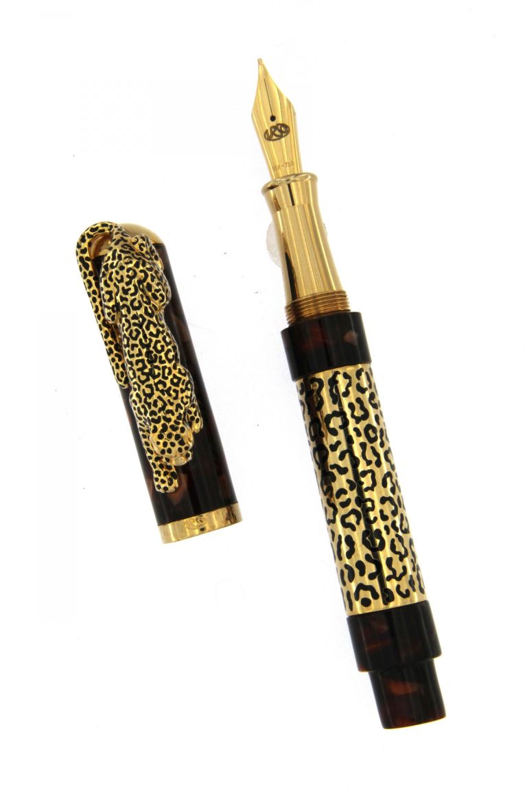 FOUNTAIN PEN LEOPARD  IN STERLING SILVER VERMEIL  AND DIAMOND BROWN