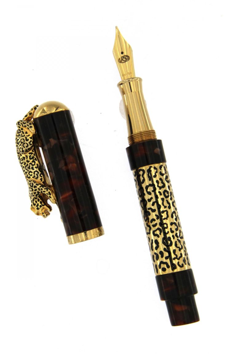 FOUNTAIN PEN LEOPARD  IN STERLING SILVER VERMEIL  AND DIAMOND BROWN