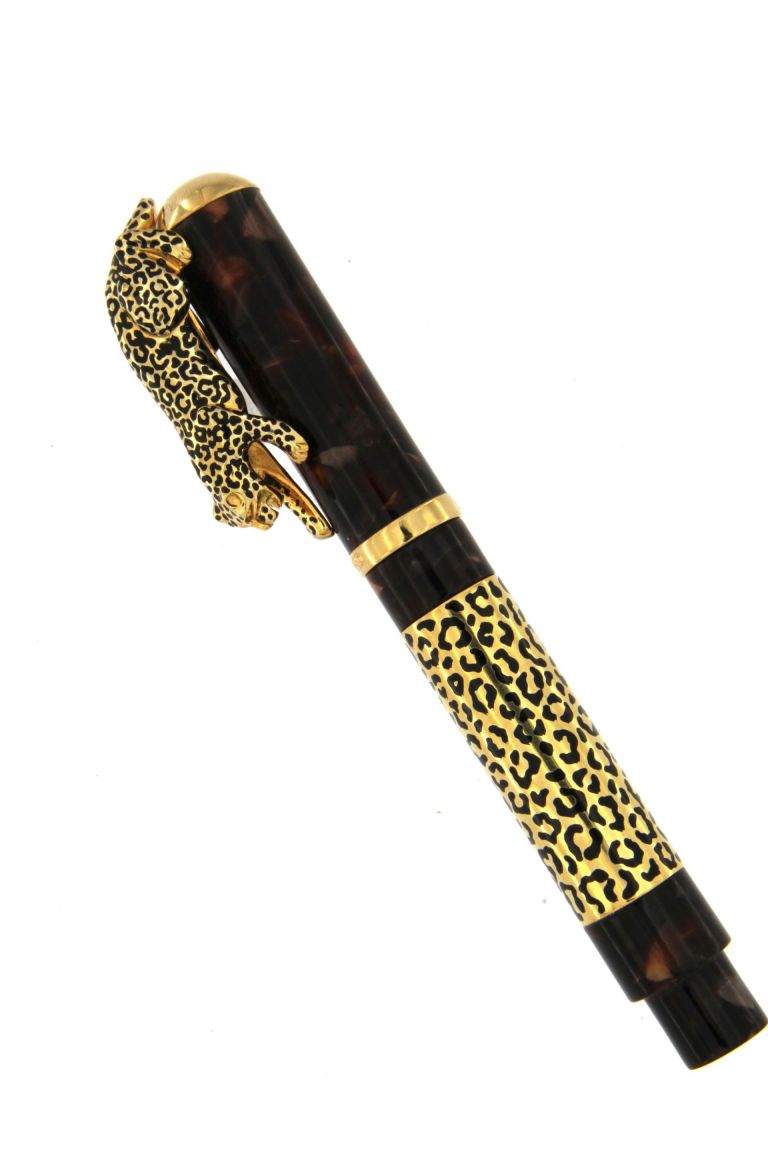 FOUNTAIN PEN LEOPARD  IN STERLING SILVER VERMEIL  AND DIAMOND BROWN